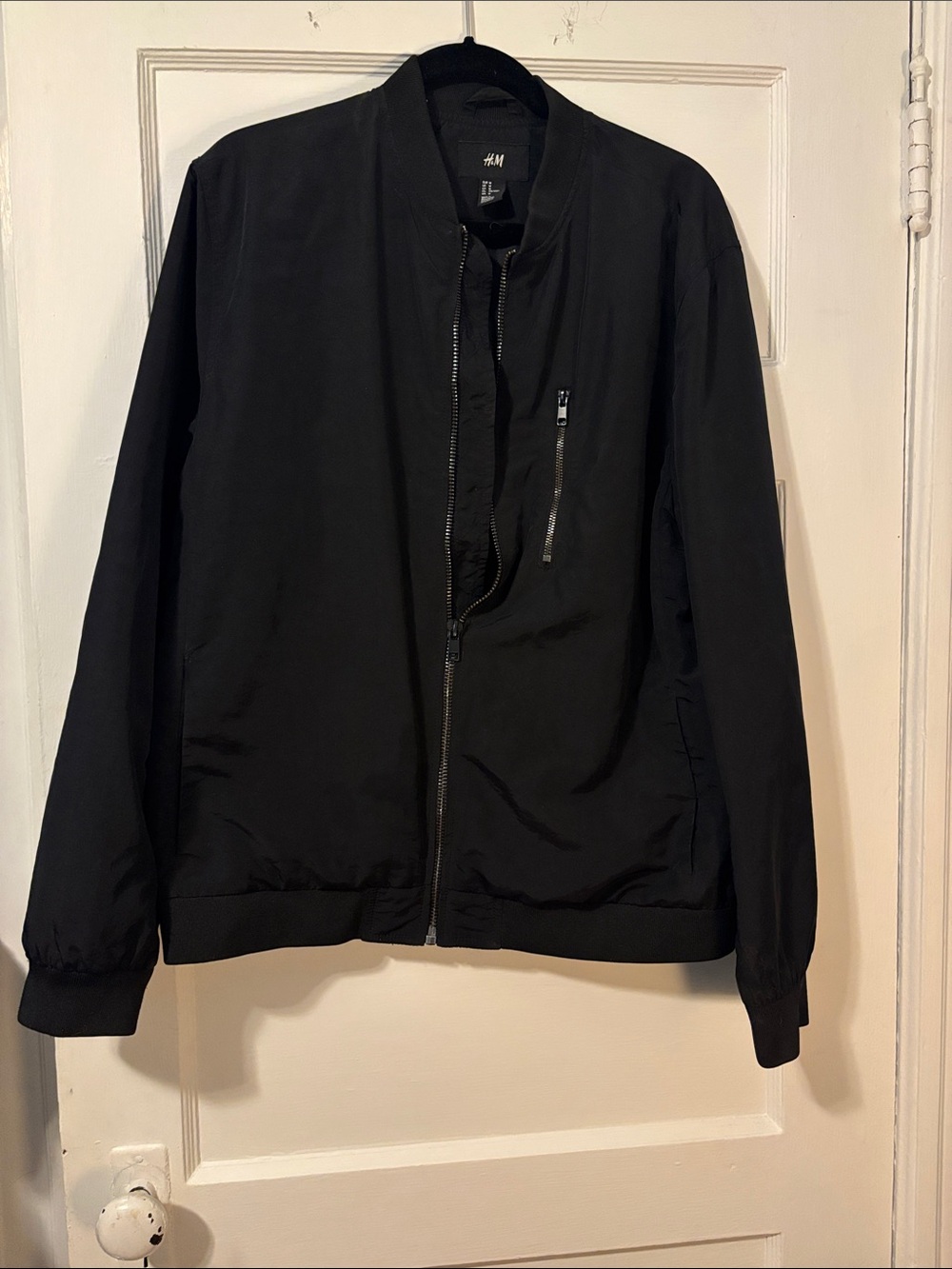H&M Black Bomber Jacket with Chest Zip Pocket Men’s Medium